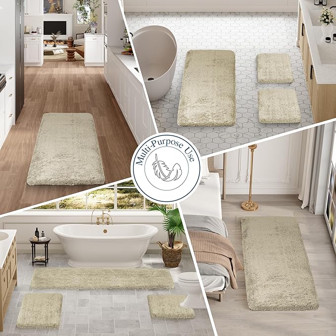 Walensee Bathroom Contour Rug (20x24, Light Tan) Non Slip Bath Mat Water Absorbent Soft Microfiber Shaggy Bathroom Mat Machine Washable Bath Rug U Shape Toilet Rug