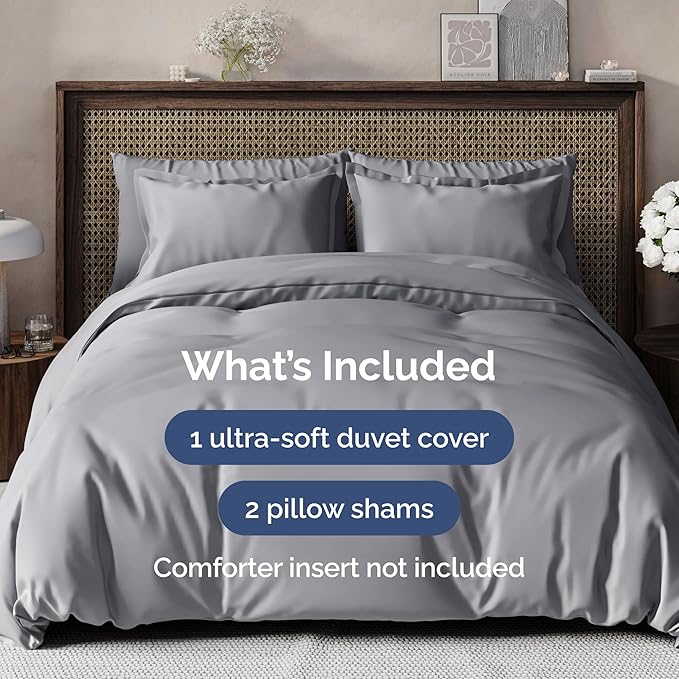 Duvet Cover Full Size Set - Extra Soft Full Size Duvet Cover 80 x 90 with 2 Pillow Shams - Hotel Luxury Easy Care and Fade Free w/Zipper Closures & Ties - Comfy Breathable Bedding Set (Steel Blue)