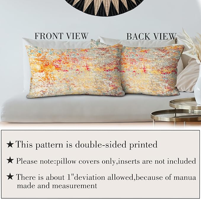 Boho Floral Throw Pillow Covers 12x20 inch Set of 2,Boho Rug Geometric Floral Pattern Decor Double Sided Pattern Cushion Cover Soft Pillow Case Living Sofa Room Bed Square Pillow Cover