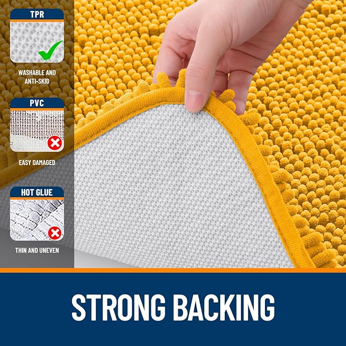 OLANLY Bathroom Rugs 30x20, Extra Soft Absorbent Chenille Bath Rugs, Rubber Backing Quick Dry, Machine Washable Bath Mats for Bathroom Floor, Tub and Shower, Home Decor Accessories, Golden Yellow