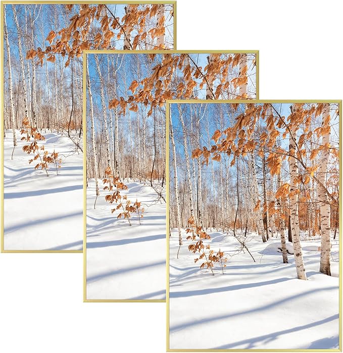Golden State Art, 13x19 Aluminum Picture Frame, Gold Metal Thin Poster Frames for 13 x 19 inch Photo, Acrylic Front, Wall Hook for Horizontal or Vertical Display, 3 Pack