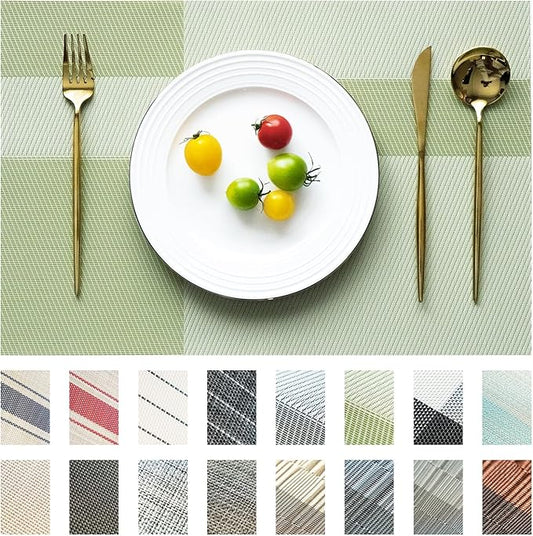 Placemats Set of 8 Vinyl/Plastic Woven Place Mats for Kitchen Table Indoor/Outdoor Washable Placemat Wipeable Dining Table Mats (Green Cube,8)
