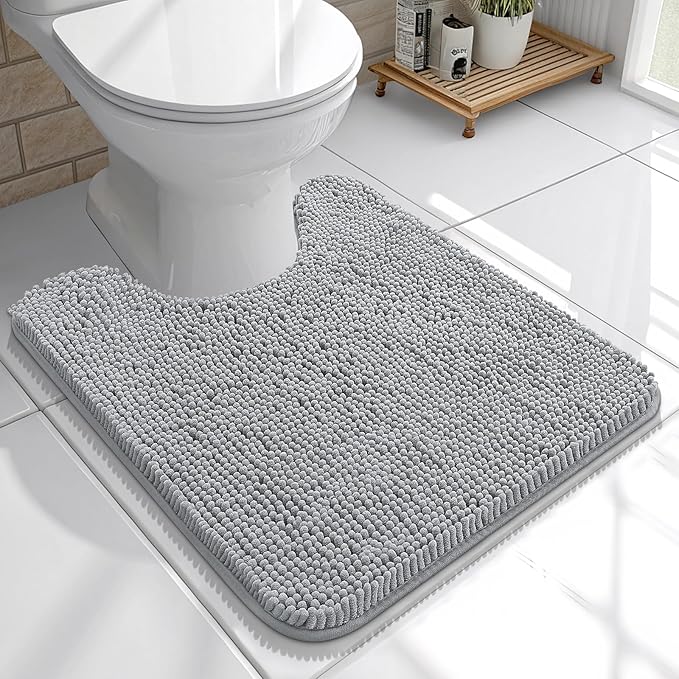 OLANLY Toilet Rugs U-Shaped 20x20, Extra Soft Absorbent Chenille Contour Bathroom Rugs for Toilet, Dry Quickly, Machine Washable, Non-Slip Bath Mat, Light Grey
