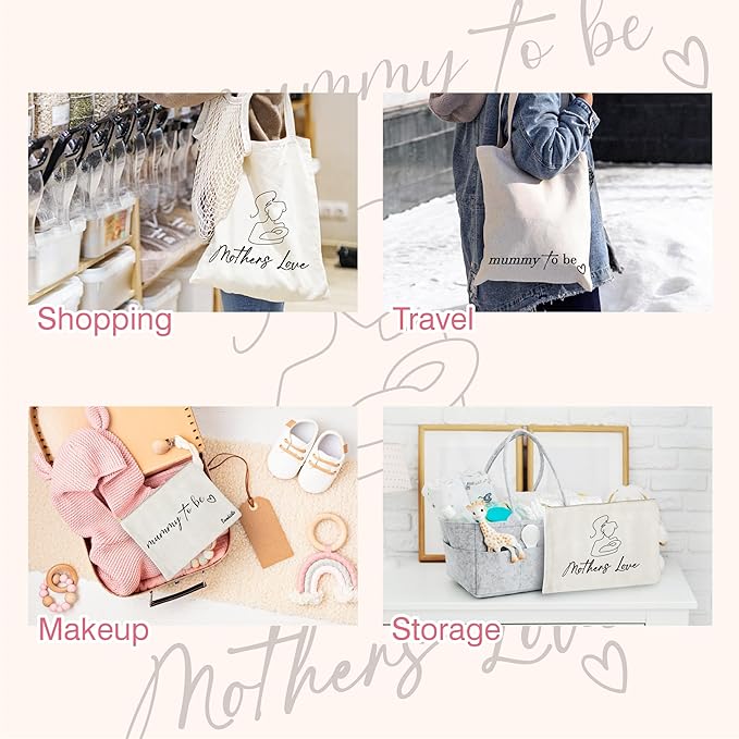 Women Mama Cotton Canvas Bag Mommy Tote Mummy Canva Tote Reusable Grocery Mother Gift Mom Shoulder Bag With Zipper Pocket Makeup Cosmetic Pouch