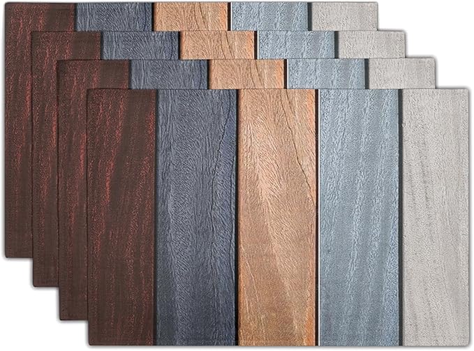 Giwawa Rustic Wood Placemats Set of 4- Antique Brown Old Barn Wooden Board Linen Place Mat 12x18 Inch- Farmhouse Country Style Washable Non-Slip Table Mats for Kitchen Dining Cabin Decor