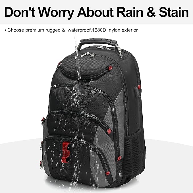 Boavan Laptop Backpack for men, 17.3 inch Laptop Bag with USB Port, Waterproof Travel Work Backpack Purse, Anti-Theft Teacher Nurse Doctor Casual Bookbags Office Business backpack，Black&Dark Grey