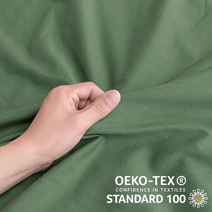 JELLYMONI Green Duvet Cover King Size - 100% Washed Cotton Linen Like Textured Comforter Cover, 3 Pieces Breathable Soft Bedding Set with Zipper Closure (Green, King 104"x90")