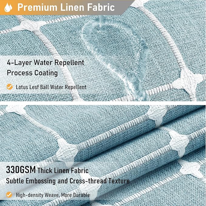 BTTN Boho Farmhouse Shower Curtain - Linen Rustic Heavy Duty Fabric Shower Curtain Set with Tassel, Water Repellent, Bohemian Vintage Country Cloth Shower Curtains for Bathroom, Teal/Turquoise, 72x72