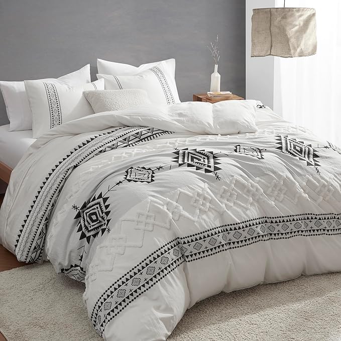 Oli Anderson Boho Duvet Cover Set Twin Size, Black and White Color Clash 2 PCS Microfiber Bedding Set, Durable and Super Soft Duvet Covers with Zipper and Ties, 68"*90"
