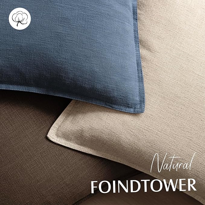 Foindtower Pack of 2, Decorative Linen Soild Throw Pillow Covers Accent Lumbar Cushion Case Boho Farmhouse Pillowcase for Chair Couch Sofa Bedroom Living Room Home Decor 12x20 Inch Dark Blue