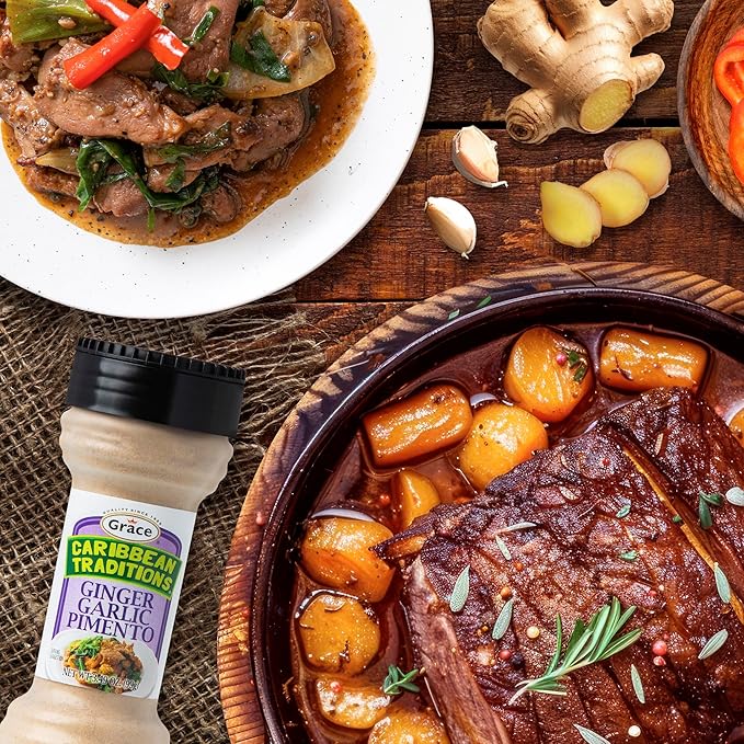 Grace Caribbean Traditions Ginger Garlic Pimento Seasoning - 2 Pack Jamaican Allspice Seasoning & Ginger Seasoning - With Jamaican Pimento Seeds