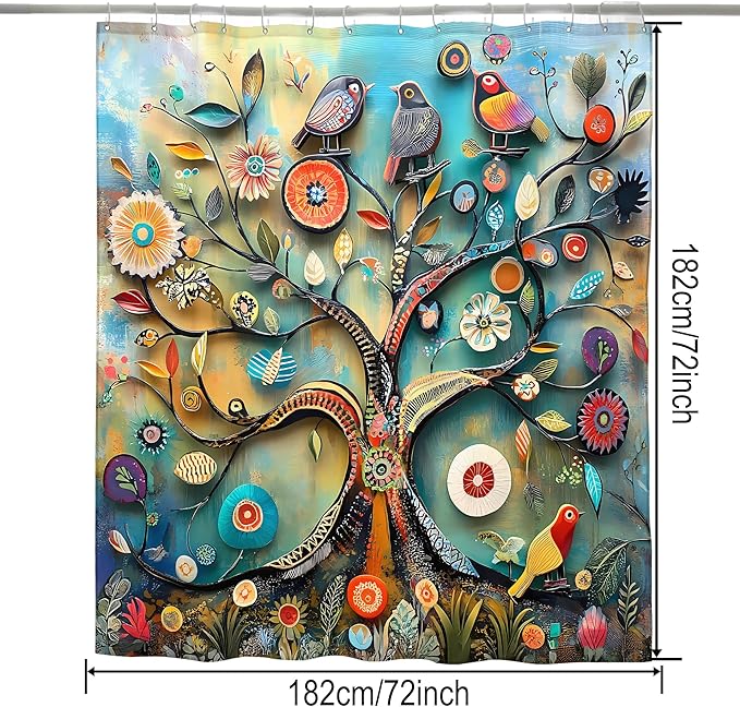 Bohemian Bathroom Curtain Colorful Boho Floral Print Beautiful Bright Polyester Fabric Cloth Shower Curtain for Bathroom Decoration, 72"x72"