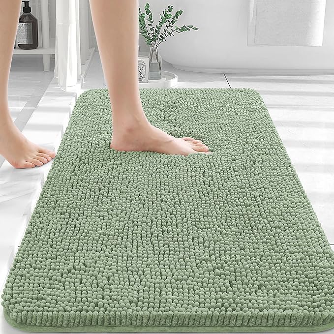 OLANLY Bathroom Rugs 36x24, Extra Soft Absorbent Chenille Bath Rugs, Rubber Backing Quick Dry, Machine Washable Bath Mats for Bathroom Floor, Tub and Shower, Home Decor Accessories, Sage Green