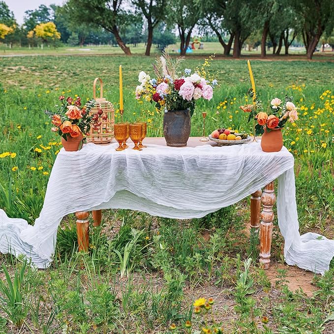 2 Pieces White Cheesecloth Table Runner for Wedding Decorations - 10FT Rustic Sheer Boho Table Decorations