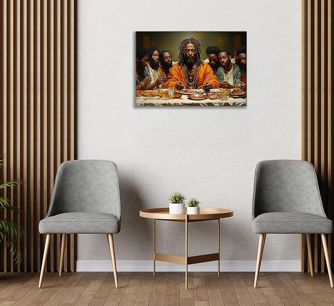 WWN Modern Black Jesus Canvas Wall Art African American The Last Supper Painting Picture Wall Decor Black Man Christian Poster Print Artwork for Kitchen Dining Room Living Room Bedroom Home Decoration