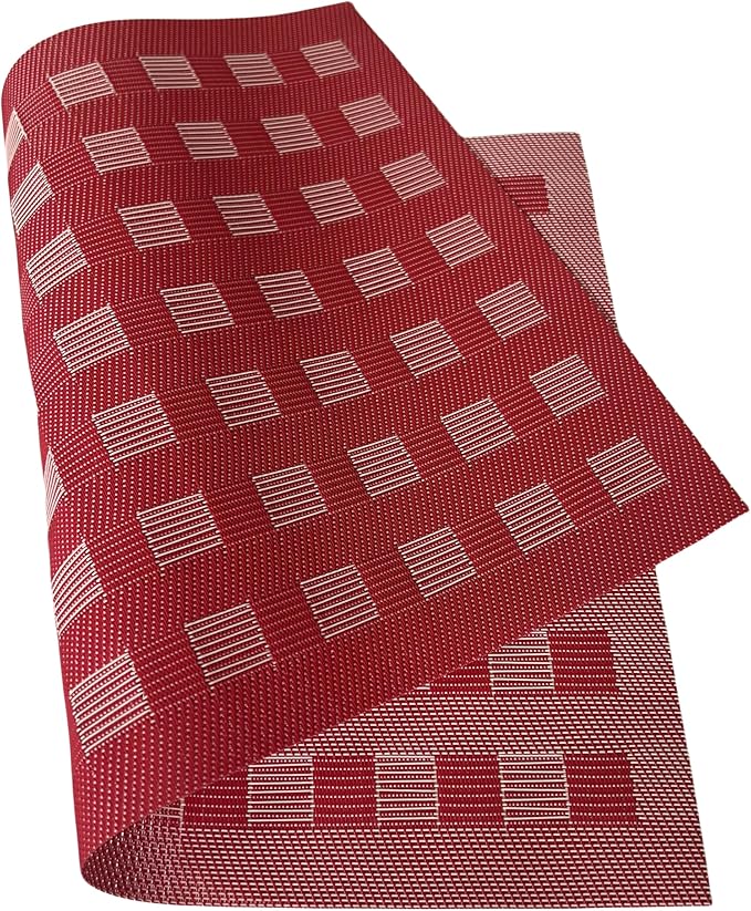 Placemat,Blending Color Durable Woven Vinyl Placemat Washable Heat-Resistant Anti-Skid Kitchen Dining Table Mats (Set of 8, Red)