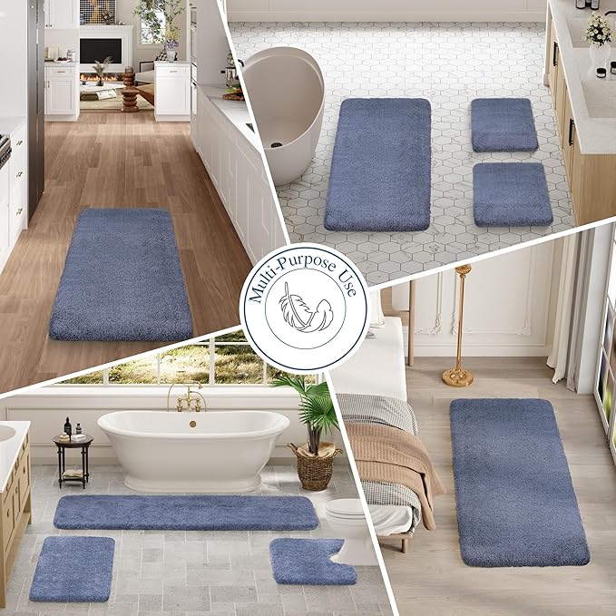 Walensee Blue High Pile Bathroom Rug, 24 x 36, Extra Soft & Absorbent, Non Slip, Machine Washable, Luxury Bath Mat for Bathroom