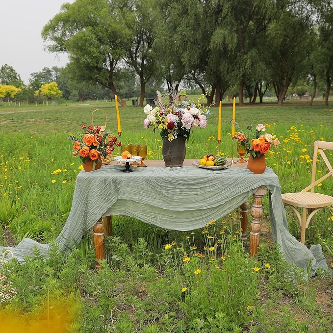2 Pieces ST Patricks Day Table Runner, Sage Green Cheesecloth Table Runners 10FT Cheese Cloth Table Runner Rustic Sheer Table Runner for Baby Bridal Shower Birthday Party Boho Table Decorations