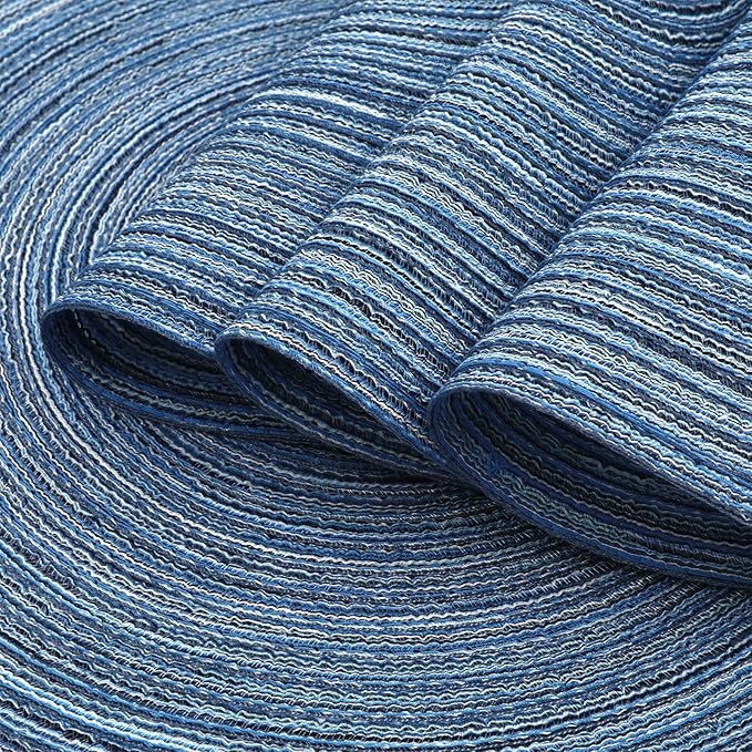 SHACOS Round Braided Placemats Set of 6 Circle Place Mats Kitchen Table Mats for Dining Table Wedding Party (Blue Gray, 6)