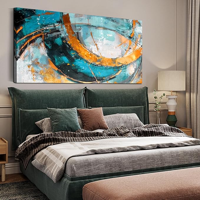 LAOTOART Abstract Wall-Art - Teal Wall Decor Living Room - Contemporary Wall Art Women Ready to Hang Size 29" x 59"