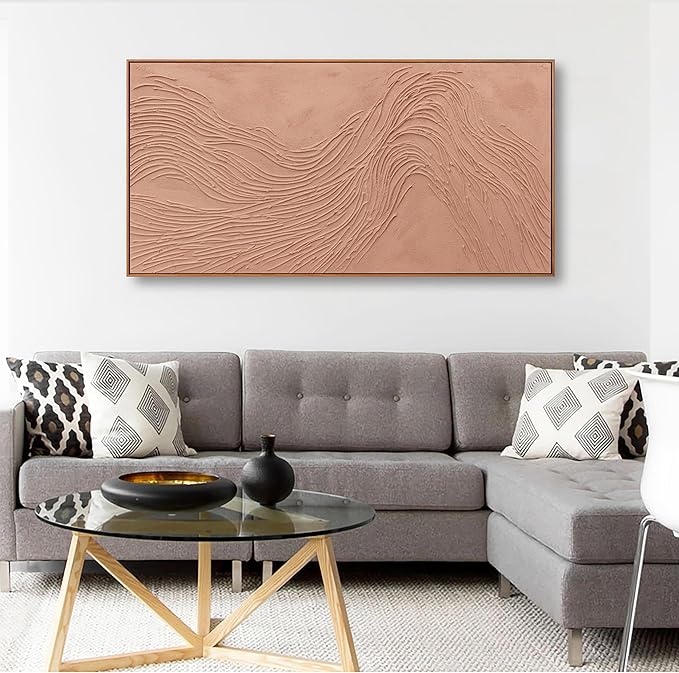 Abstract Wall Art For Living Room Decor Canvas Artwork Hand Painted Reddish Brown Variational Texture Minimalist Modern Art Wall Decor Painting With Framed For Bedroom Dining Room Home Office Modern Abstract Artwork Home Decoration 29"x58"
