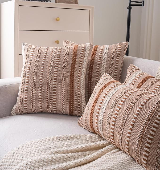 Boho Fall Throw Pillow Covers 18x18 Inch Set of 2, Farmhouse Decorative Couch Pillow Cases, Brown Accent Pillows of Bed, Sofa Bedroom Living Room Home Decor Cushion Cover