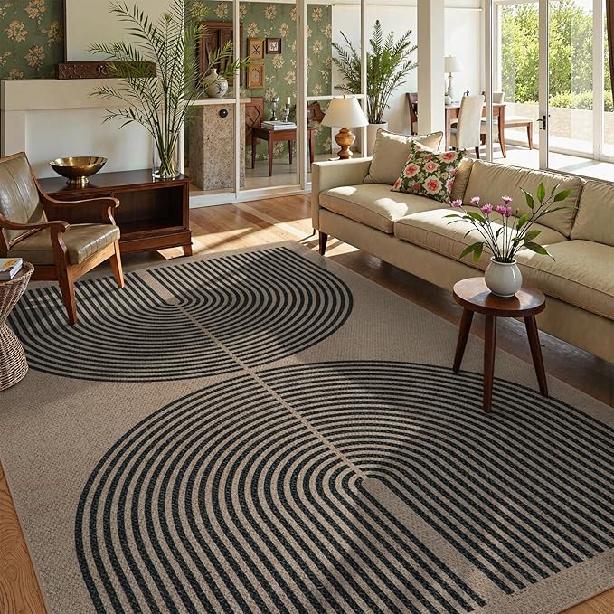 Lahome Modern Rainbow Easy Jute 6x9 Rug, Large Living Room Carpet Washable Outdoor Patio Dining Room Rug, Non Slip Indoor Outdoor Carpet for Backyard Deck Office Decor