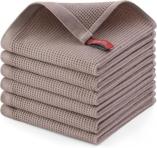 Homaxy 100% Cotton Waffle Weave Dish Cloths - 6 Pack Soft and Absorbent Dish Towels - 12 x 12 Inches Quick Dry Dish Rags - Brown