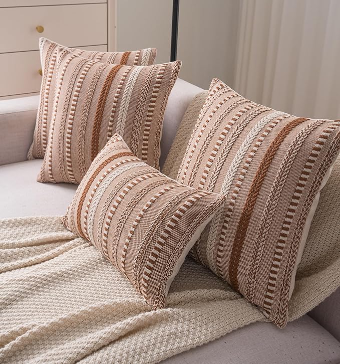 Boho Throw Pillow Covers 12x20 Inch Set of 2, Farmhouse Decorative Couch Pillow Cases, Brown Accent Pillows of Bed, Sofa Bedroom Living Room Home Decor Cushion Cover