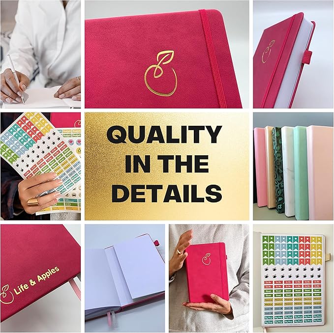Life & Apples Wellness Journal Planner – Food Log, Fitness Tracker, Habit Tracker, Weight Loss Journal for Diet Tracking and Health Goals, Undated, Size A5 Berry