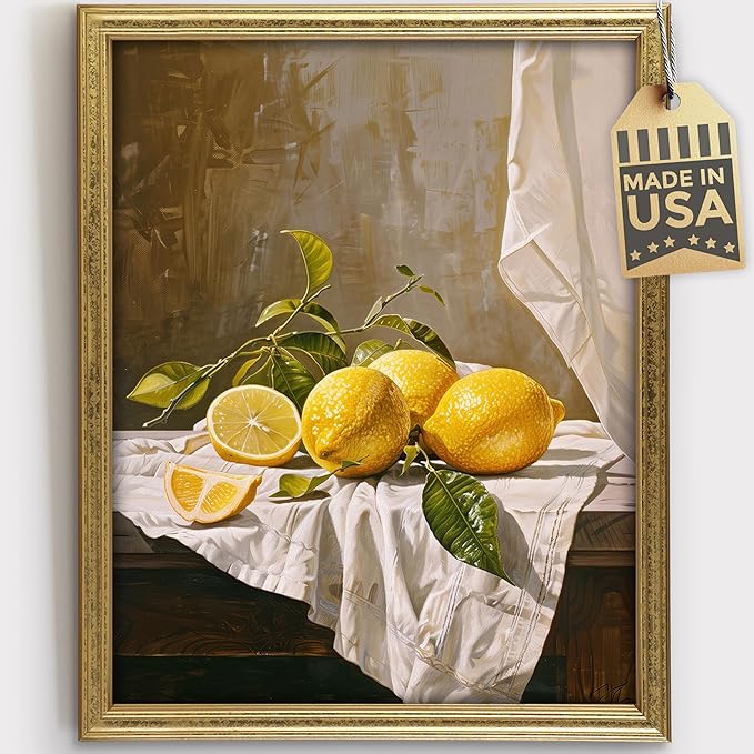 Lemon Still Life Squeeze the Day Art Print - 8x10 | Kitchen Wall Art for Dining Room Decor | Farmhouse Pictures for Home | Rustic Wall Decor for Living Room | Vintage Wall Pictures