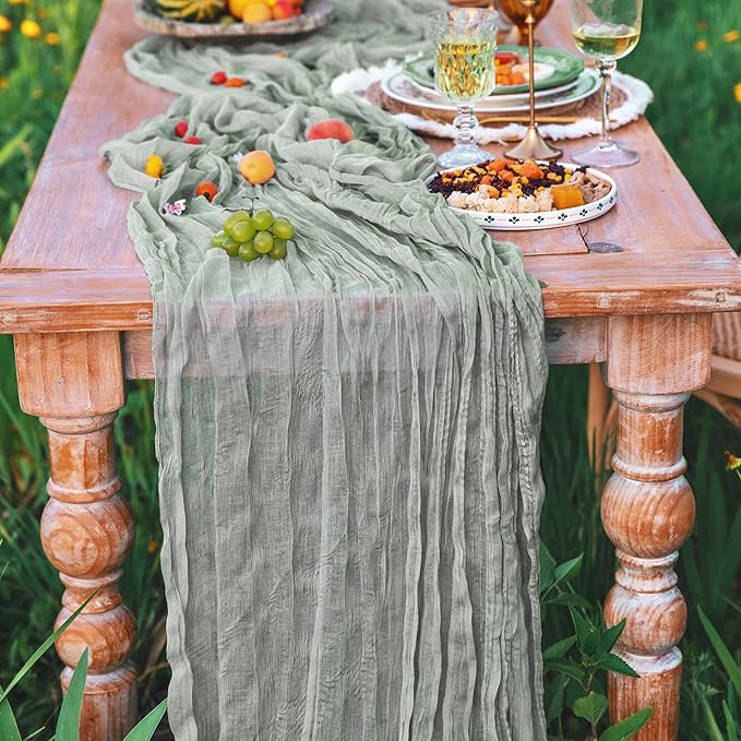 2 Pieces ST Patricks Day Table Runner, Sage Green Cheesecloth Table Runners 10FT Cheese Cloth Table Runner Rustic Sheer Table Runner for Baby Bridal Shower Birthday Party Boho Table Decorations