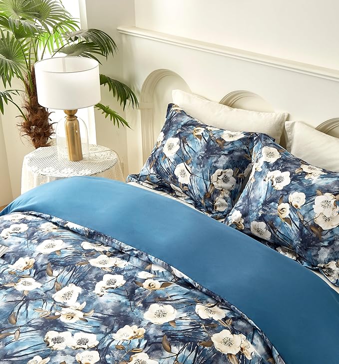 Cupocupa Boho Floral Duvet Cover Twin Set - Watercolor Botanical Microfiber Bedding, Vintage Coastal Style with Hidden Zipper & Corner Ties, Fade/Stain/Wrinkle Resistant (1 Cover + 1 Pillowcase)