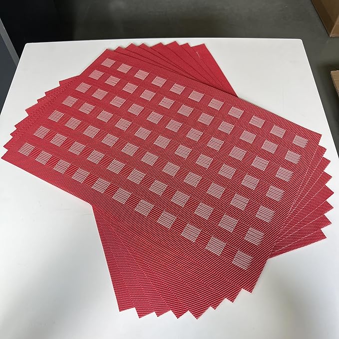 Placemat,Blending Color Durable Woven Vinyl Placemat Washable Heat-Resistant Anti-Skid Kitchen Dining Table Mats (Set of 8, Red)
