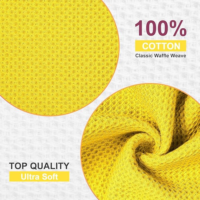 Homaxy 100% Cotton Dish Cloths, 12 Pack - 12 x 12 Inches, Waffle Weave Super Soft and Absorbent Dish Towels Quick Drying Dishcloths, Yellow