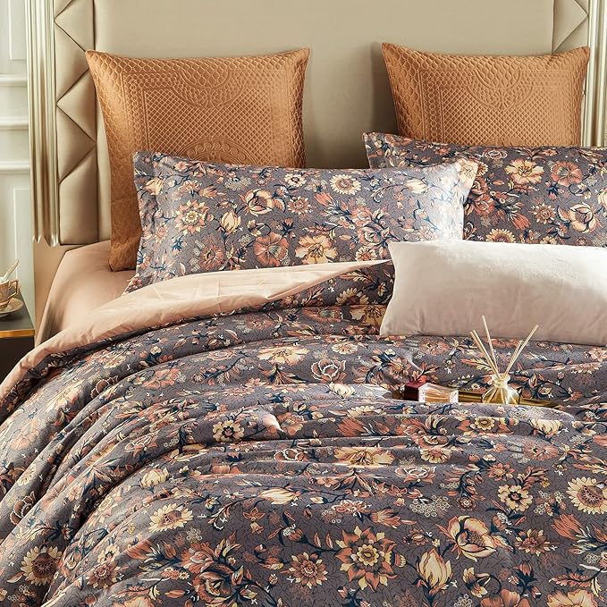 Cupocupa Duvet Cover Queen Size Set - Vintage Soft Bedding with Beautiful Boho Floral Pattern for Queen Size Bed - Comes with Matching Pillowcases for Added Elegance and Comfort