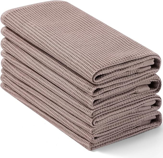 Homaxy 100% Cotton Waffle Weave Kitchen Towels - 4 Pack Soft and Absorbent Dish Towels - 16 x 26 Inches Quick Dry Hand Towels - Brown