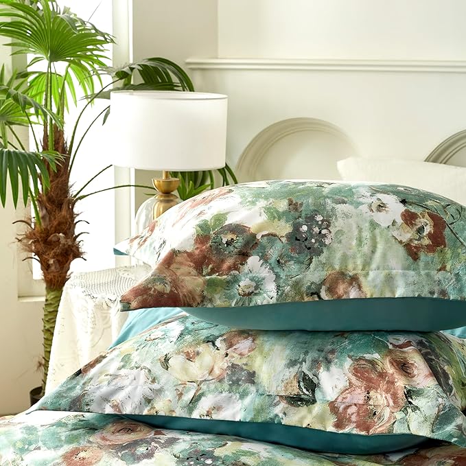 Cupocupa Duvet Cover Full Size Set Boho Floral Pattern Full Duvet Cover Set for Full Size Bed Vintage Soft Bedding Leaf Print Duvet Cover with Pillowcases