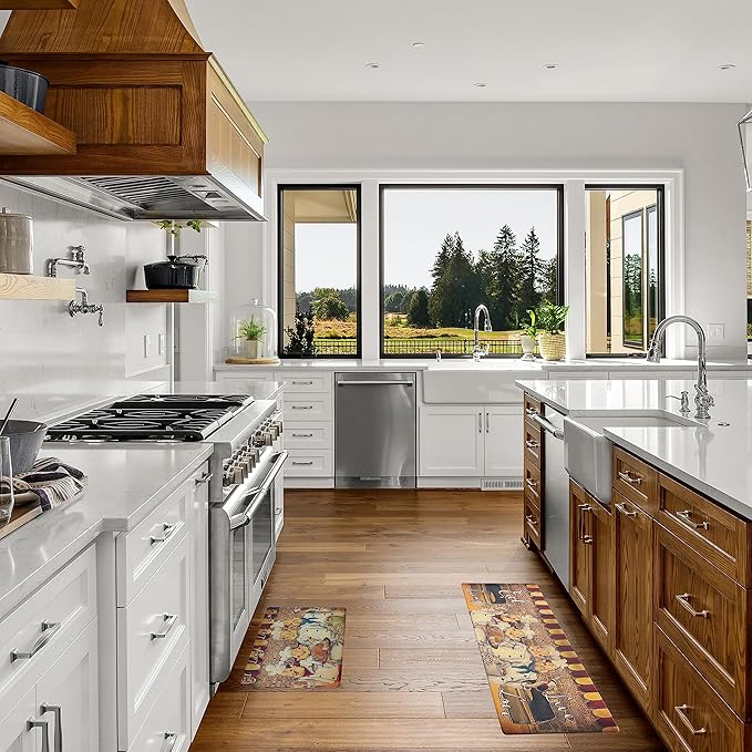 UpNUpCo Artistic Beautiful Anti Fatigue Kitchen Floor Mat - Unique Floor Mat - Pain Relief Padded Kitchen Mat - Floor Mats for in Front of Sink - 2 Pieces 47"x17.5" + 30"x17.5" 10mm Chef