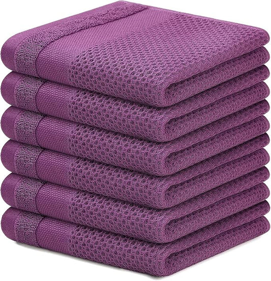 Homaxy 100% Cotton Dish Cloths, 6 Pack - 12 x 12 Inches, Waffle Weave Super Soft and Absorbent Dish Towels Quick Drying Dishcloths, Purple