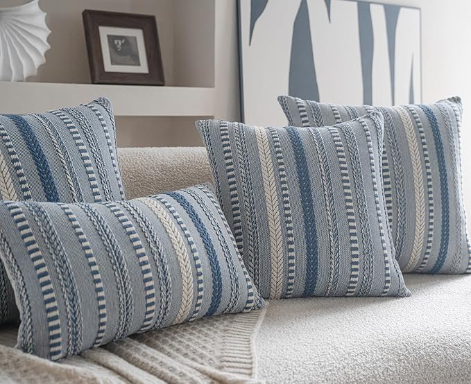 Boho Lumbar Pillow Covers 14x36 Long, Farmhouse Decorative Couch Pillow Cases, Blue Accent Pillows of Bed, Sofa Bedroom Living Room Home Decor Cushion Cover, Pack of 1