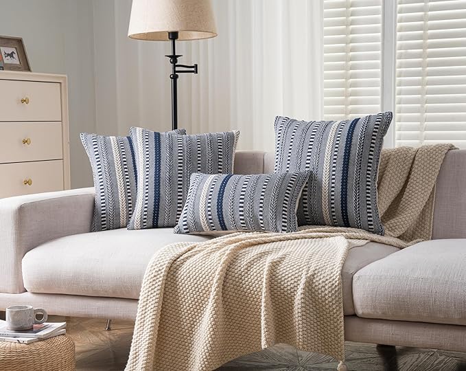 Boho Lumbar Pillow Covers 14x36 Long, Farmhouse Decorative Couch Pillow Cases, Navy Blue Accent Pillows of Bed, Sofa Bedroom Living Room Home Decor Cushion Cover, Pack of 1