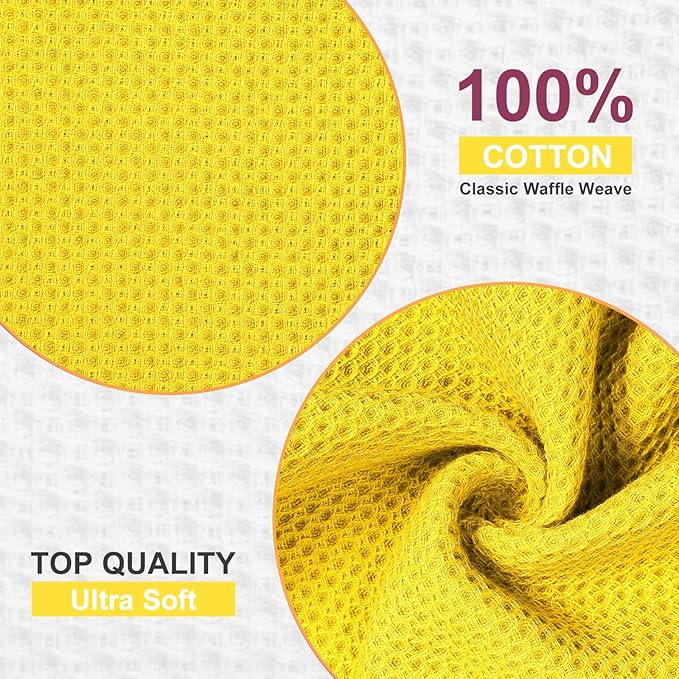 Homaxy 100% Cotton Waffle Weave Kitchen Towels, 13 x 28 Inches Super Absorbent and Machine Washable Dish Towels for Drying Dishes, 4-Packs, Yellow