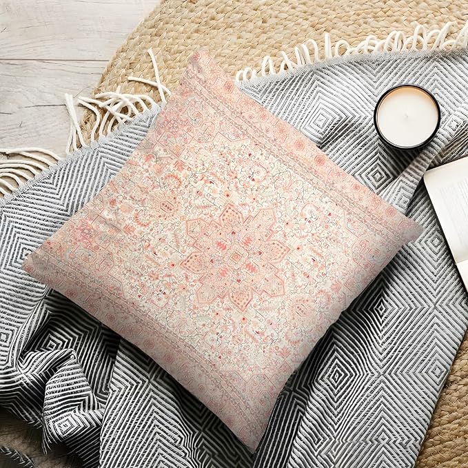 Boho Throw Pillow Covers 20x20 inch Set of 2,Bohemian Vintage Carpet Pattern Antique Ethnic Decor Double Sided Pattern Cushion Cover Soft Pillow Case Living Sofa Room Bed Square Pillow Cover