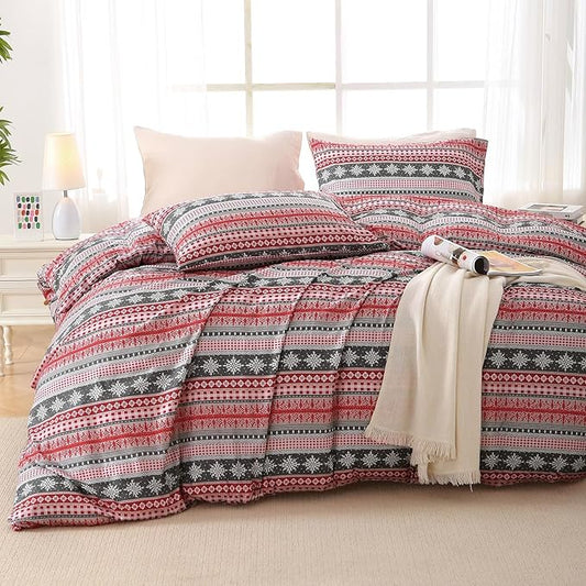 MUXHOMO Duvet Cover Full Size 3 Pieces Floral Duvet Cover with Boho Flower Patterns Soft Microfiber Bedding Set with Zipper Closure 4 Ties (2 Pillow Cases 20"x26")