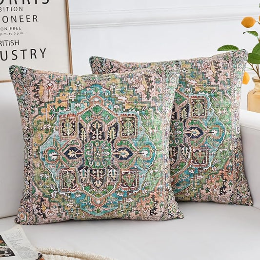 Boho Throw Pillow Covers 24x24 inch Set of 2,Boho Vintage Carpet Pattern Antique Ethnic Decor Double Sided Pattern Cushion Cover Soft Pillow Case Living Sofa Room Bed Square Pillow Cover