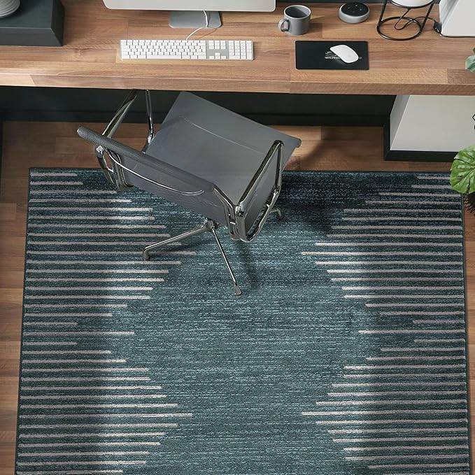 Rugshop Bohemian Stripe Stain Resistant High Traffic Living Room Kitchen Bedroom Dining Home Office Area Rug 5' x 7' Teal