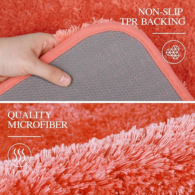 Walensee Bathroom Rug, Living Coral, 24" x 60", Extra Soft, Absorbent Shaggy Microfiber, Non-Slip, Machine Washable