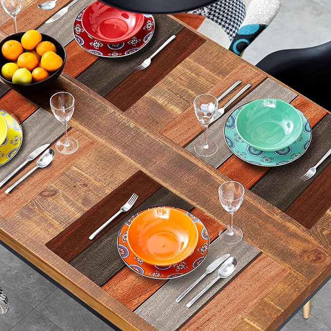 Giwawa Rustic Wood Placemats Set of 4- Fall Thanksgiving Orange Wooden Board Linen Place Mat 12x18 Inch- Farmhouse Country Style Washable Non-Slip Table Mats for Kitchen Dining Cabin Decor