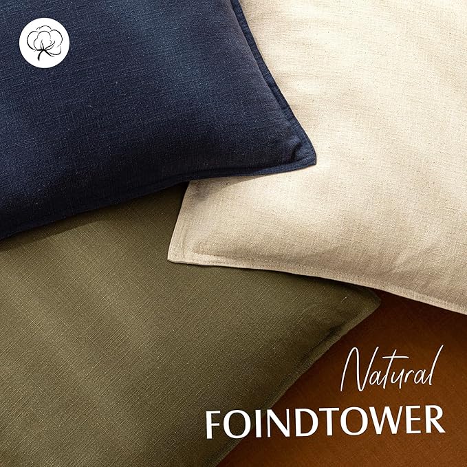 Foindtower Pack of 2, Decorative Linen Soild Throw Pillow Covers Soft Accent Cushion Case Boho Farmhouse Pillowcase for Chair Couch Sofa Bedroom Living Room Home Decor 18 x 18 Inch Olive Green